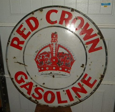 $OLD Single Sided Porcelain Red Crown Gasoline Sign