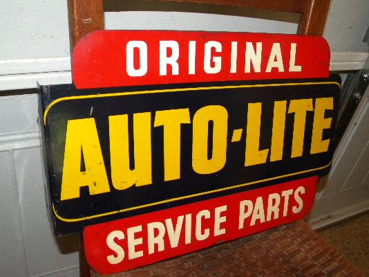 $OLD Original Autolite Tin Flange Sign 1949