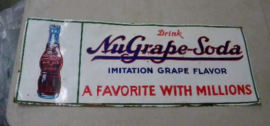 $OLD NuGrape Embossed Tin Sign w/ Bottle