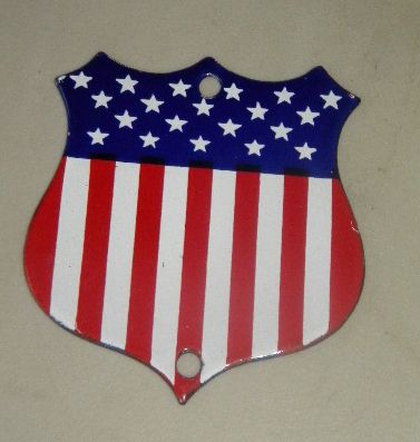 $OLD Diecut Porcelain US Shield Sign