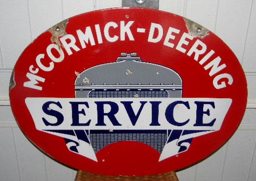 $SOLD McCormick Deering Double Sided Porcelain Service Tractor Sign