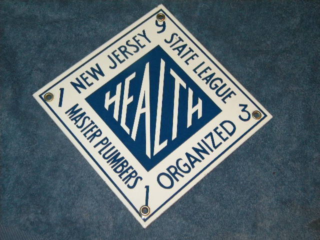 $OLD New Jersey State leaque Small Porcelain Door Push Plumber Assoc Sign