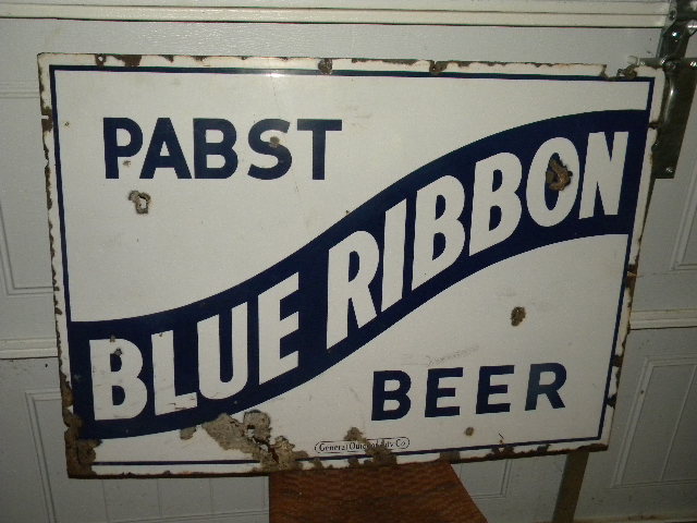 $OLD Early Pabst Blue Ribbon Double Sided Porcelain Beer Sign