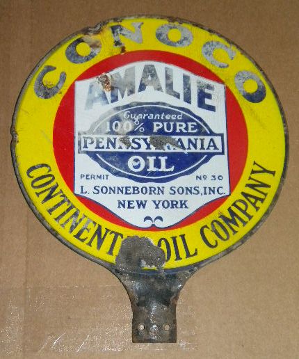 $OLD Conoco Amalie Double Sided Porcelain Paddle Sign