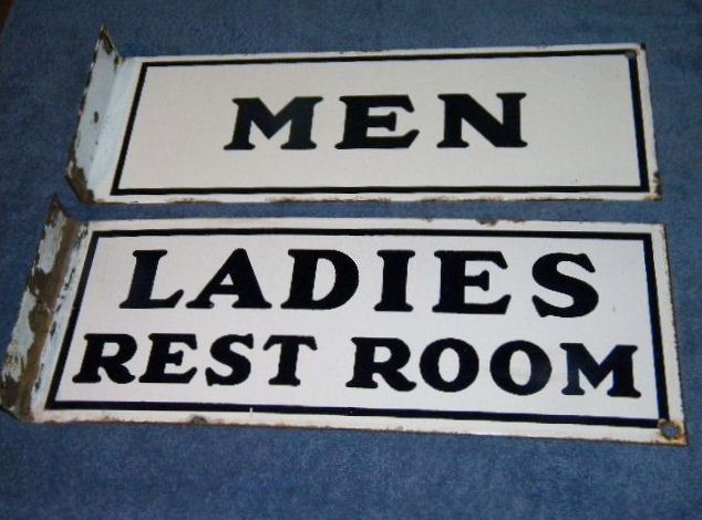 Men & Ladies Porcelain Gulf Flange Signs $OLD