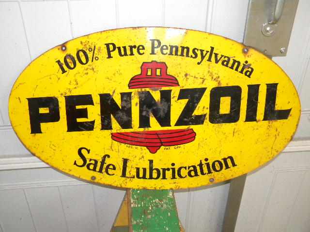 $OLD Pennsoil Double Sided Tin Sign 1970