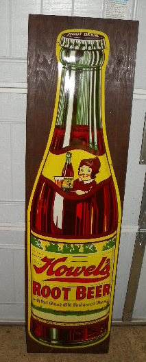 $OLD Embossed Howell's Root Beer Bottle Sign Tin Original