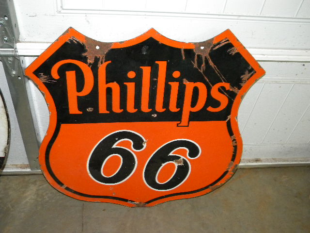 $OLD Rare Phillips 66 w/ White Outline 66s DSP Porcelain Sign