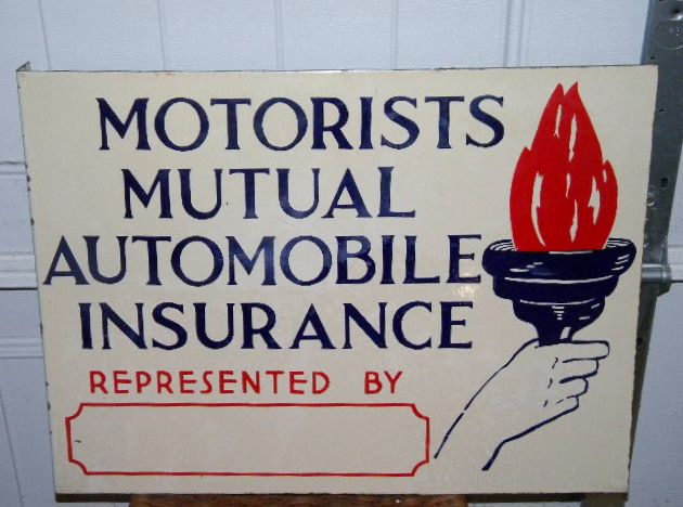 Graphic Auto Insurance Porcelain Flange Sign w/ Graphics $OLD