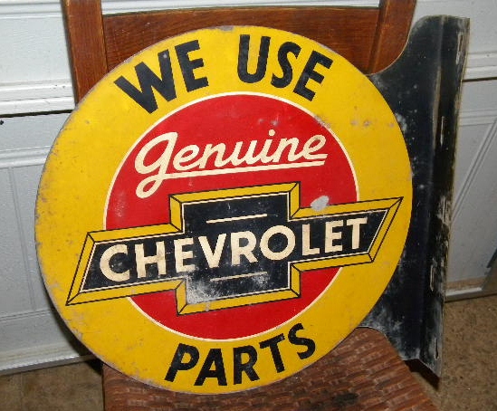 $OLD Chevrolet Genuine Parts Tin Flange Sign Original