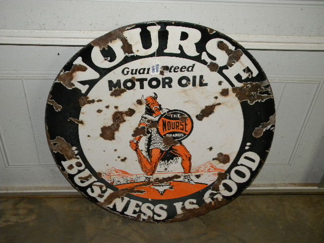 $OLD Original DSP 28 Inch Nourse Motor Oil Porcelain Sign w/ Viking