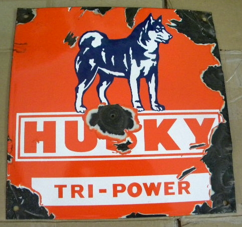 Husky Tri Power Porcelain Pump Sign $OLD