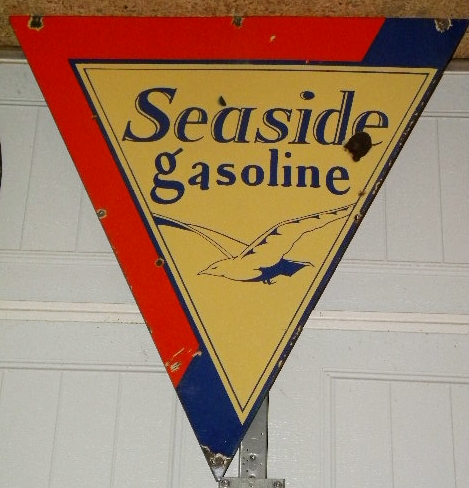 $OLD Seaside Gasoline Porcelain Sign w/ Seagull Graphics