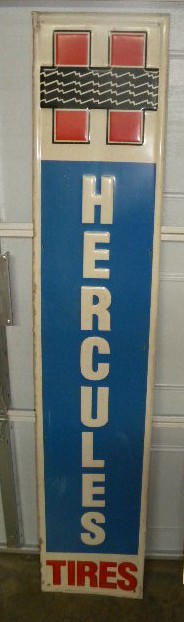 $OLD Hercules Tires Vertical Embossed Tin Sign