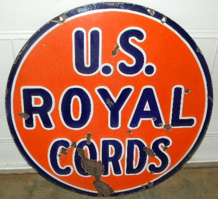 $OLD  U.S. Royal Cords Tires DSP Porcelain Sign