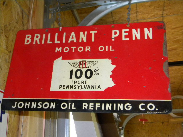 $OLD Johnson Brilliant Penn DST DBL Sided Tin Sign w/ Logo