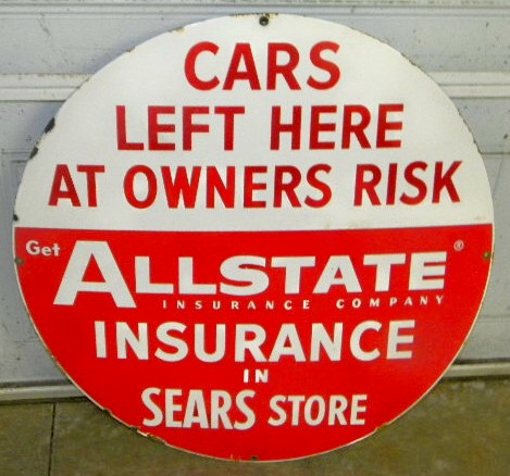 $OLD Allstate w/ Sears 30 Inch SSP Sign