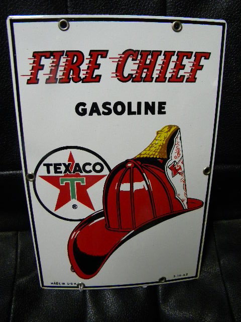 $OLD 8x12 Texaco Fire Chief PPP Porcelain Pump Plate Sign