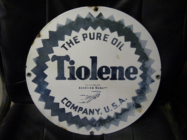 $OLD Tiolene Aviation Porcelain 15 Inch Pump Sign