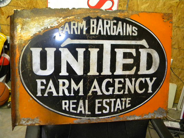 $OLD Rough Old Farm Burea Tin Flange Sign