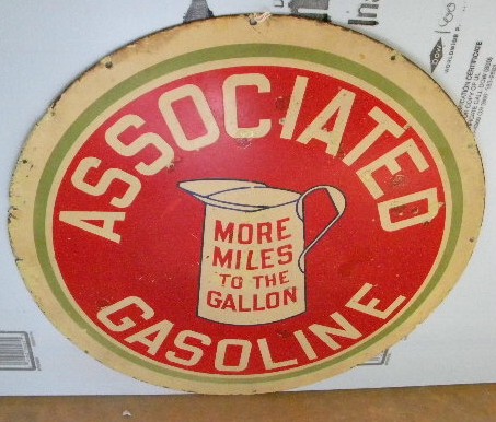 $OLD Associated Gasoline 30 Inch DSP Porcelain Sign