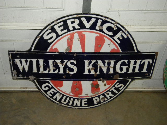 $OLD Willy's Knight Service Parts DS Porcelain Sign