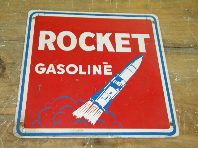 $OLD Rocket Gasoline Heavy Metal Pump Plate Sign w/ Graphics