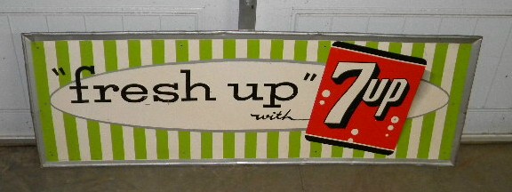 $OLD Nice Seven Up Emb tin Sign "Fresh up"