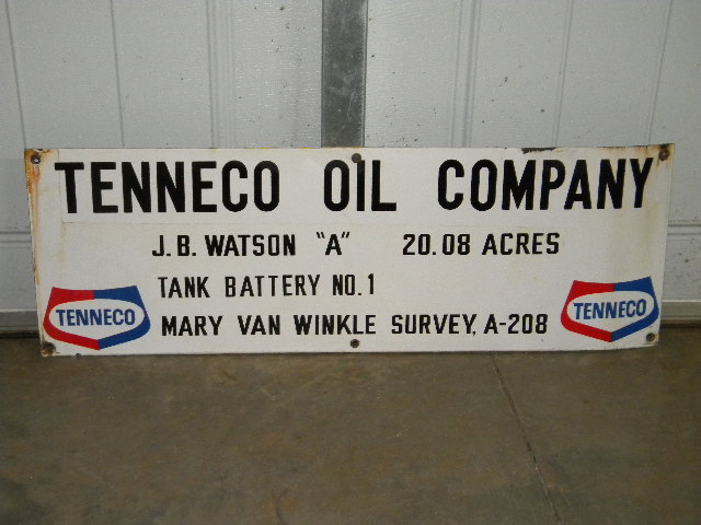 $OLD Tenneco Porcelain Field Lease Sign