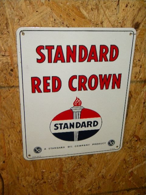 $OLD Standard Red Crown Porcelain Pump Sign Original