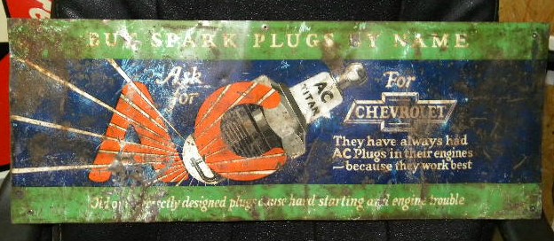 $OLD AC Delco Spark Plugs "Chevrolet" Tin Sign w/ graphics