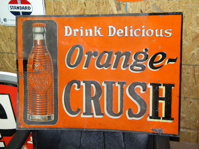 $OLD Orange Crush Early Tin Sign w/ Bottle