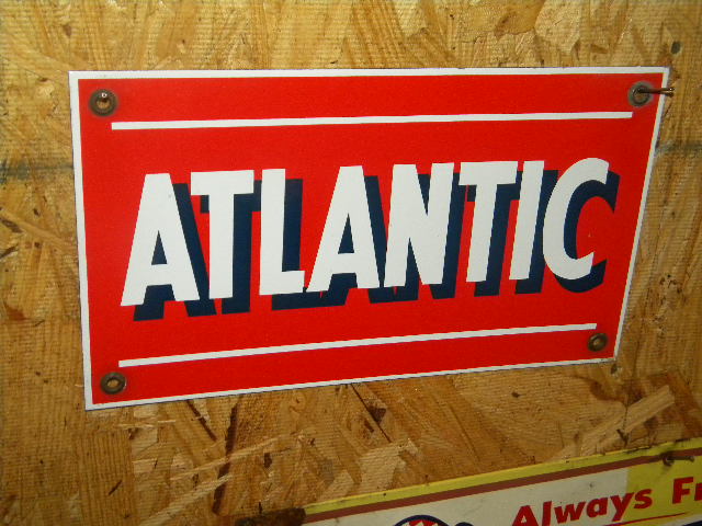 $OLD Atlantic Porcelain Gas Pump Sign