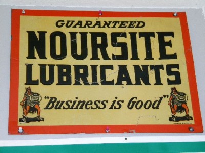 $OLD Noursite Lubricants Embossed Tin Sign w/ Viking ORIGINAL