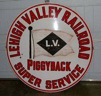 $OLD Lehigh Valley Railroad PIggyback Super Serivce Porcelain Sign