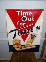 Original Toms Embossed Tin Advertising Sign $OLD