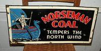 $OLD Norseman Coal Embossed tin Sign w/ Ship & Viking
