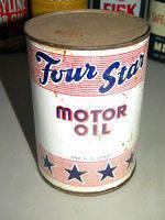 $OLD Four Star Motor Oil Metal Quart Can FULL