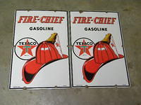 $OLD Pair Original Texaco FireChief Porcelain Pump Signs 1947