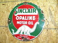 $OLD Sinclair Opaline Porcelain Sign w/ Dino