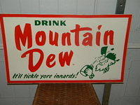 $OLD  1965 Drink Mountain Dew Tin Sign w/ Hillbilly ORIGINAL