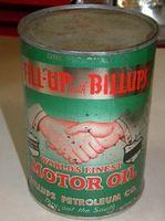 $OLD Billups Full Metal Quart with Hands Graphic Fill up with Billups