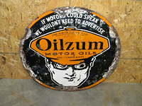 $OLD Rare DBL Sided Tin Oilzum Sign 1930s