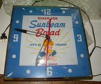 $OLD Sunbeam Bread Light Up Clock Original Works!