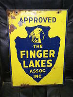 $OLD Finger Lakes DST Tin Sign with Indian Graphics New York