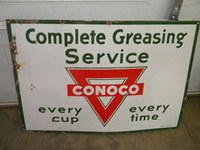 $OLD Conoco Greasing Service Porcelain Sign