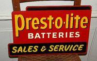 Prestolite Batteries Tin Flange Sign $OLD