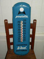 Prestolite Tin Batteries Thermometer $OLD