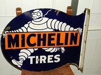 SOLD: Michelin Tires Porcelain Flange Sign w/ Bibendum