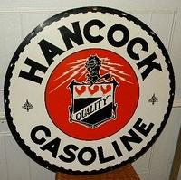 SOLD: Hancock Gasoline Porcelain Sign